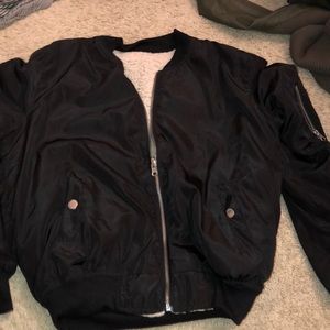 Black fur on inside bomber